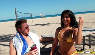 Ravishing latina gf Rose Monroe with huge tits is sucking lover's meat member like a pro