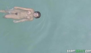 Startling teen sweetie Annika Eve with huge natural tits is ready for sweet hardcore action