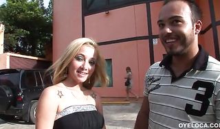 Slutty latin Sabrina Blond gives a wild blowjob to her attractive male